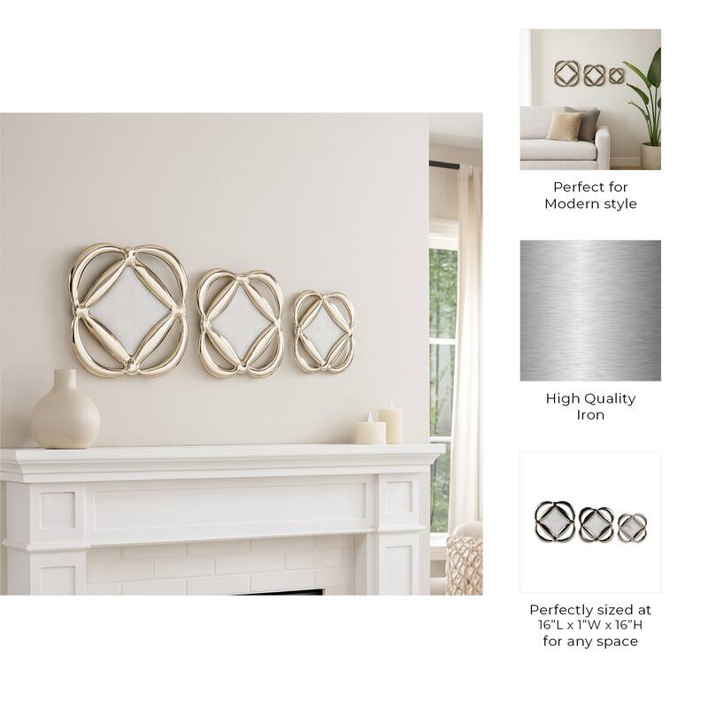 Metal Decorative Wall Decor Floral Design (Set of 3) - 16/14/12" Gold