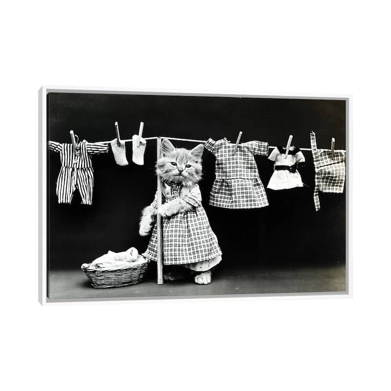 iCanvas "Kitty Laundry" by Vintage Apple Collection Framed Canvas Print - White - 18x26