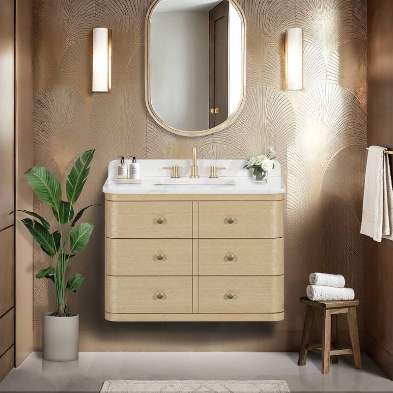 Serena Bathroom Vanity in Light Oak with Calacatta Quartz Top