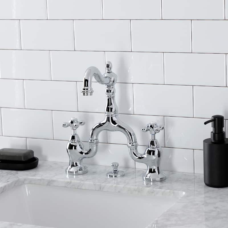 English Country Bridge Bathroom Faucet with Brass Pop-Up