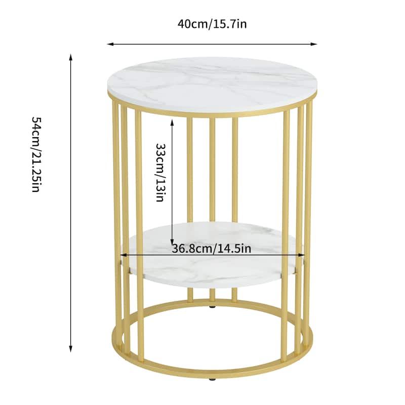 2 Tier Modern Metal Sintered Stone Round Side Table