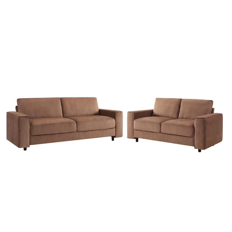 Modern Contemporary Upholstered 3-Piece Corduroy Plush Tufted Sofa Set