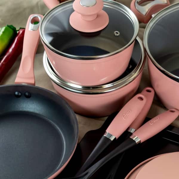 Oster Lynhurst 12Pc Nonstick Aluminum Cookware Set in Pink with