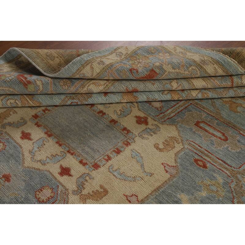 Hand Knotted Oriental 100% Wool Carpet Transitional Medallion Navy Blue & Blues Oushak Area Rug - 9' 10'' X 8' 5''