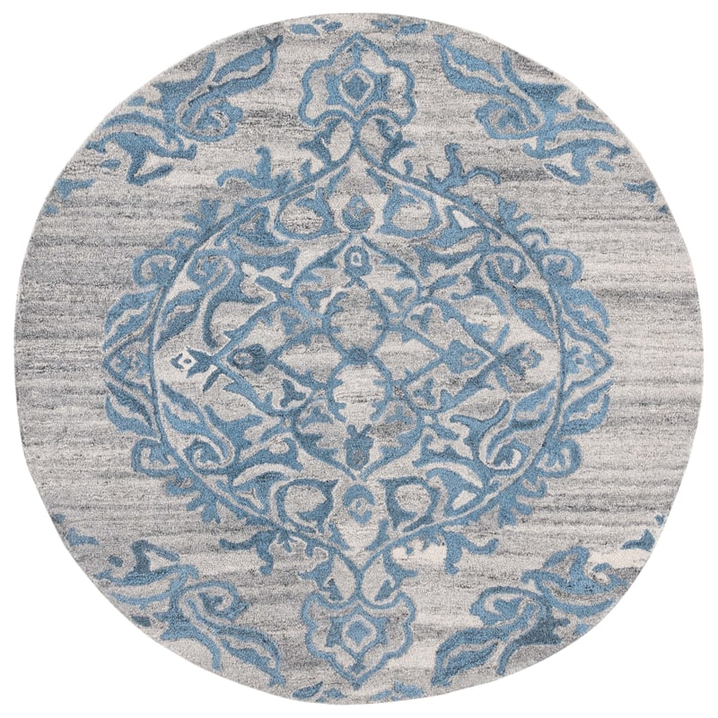SAFAVIEH Handmade Abstract Leposava Modern Wool Rug - 6' Round - Grey/Blue