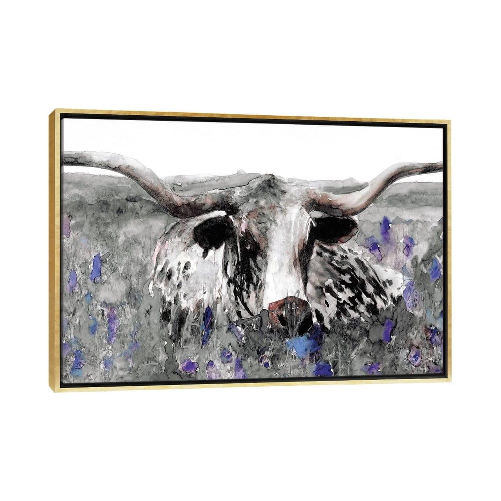 iCanvas "Longhorn in Flower Field" by Stellar Design Studio Framed Canvas Print