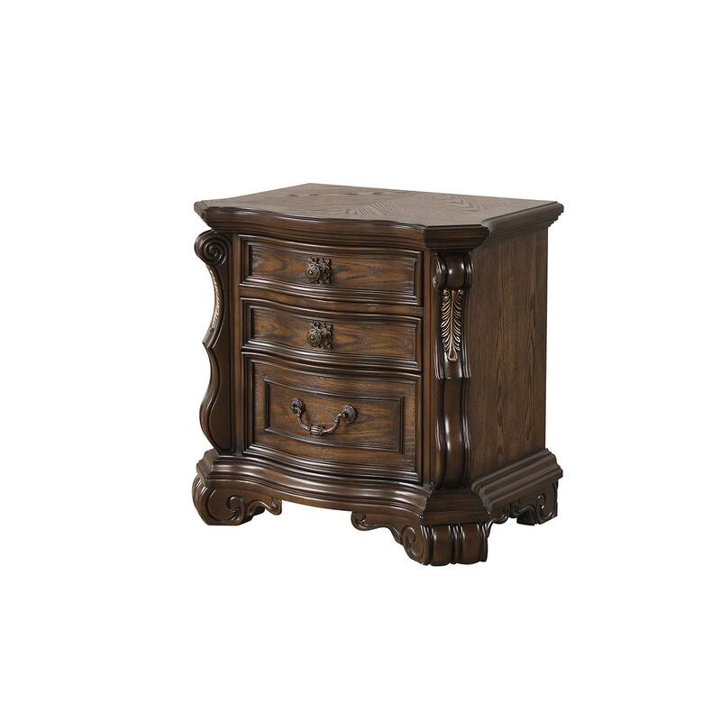 Traditional Nightstand with USB Port - Dark Brown Finish & Extended Corbels