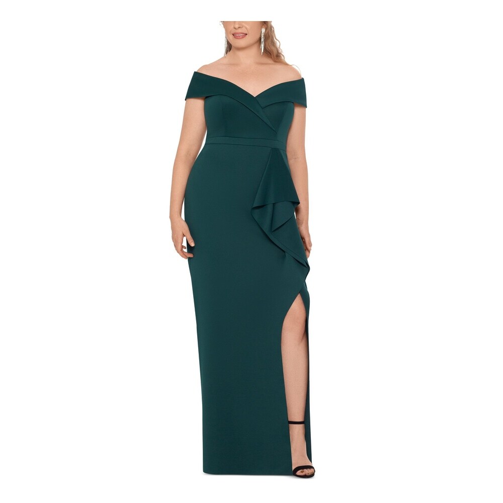 xscape green velvet dress