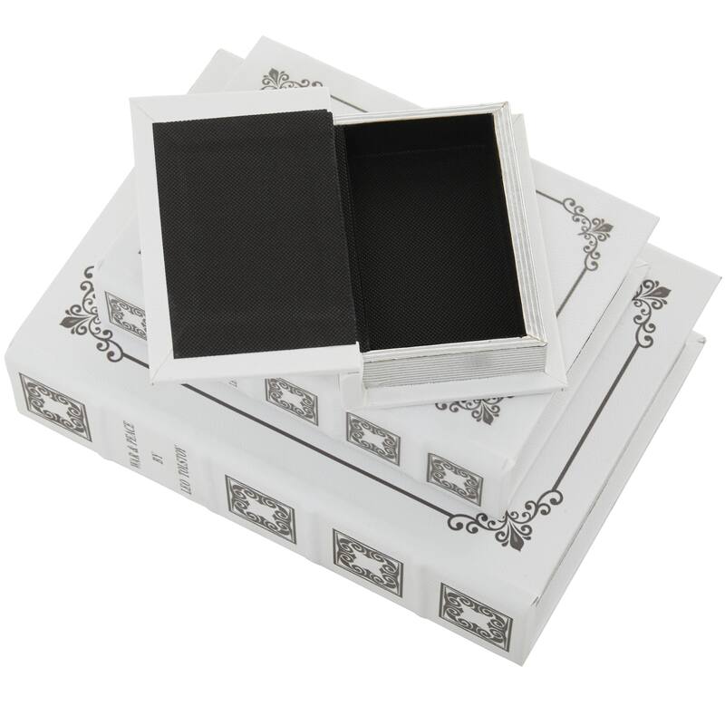 Faux Leather or Linen Fabric Book Storage Box - Set of 3 White, Beige, Black, Red or Light Gray - Roche River Decor