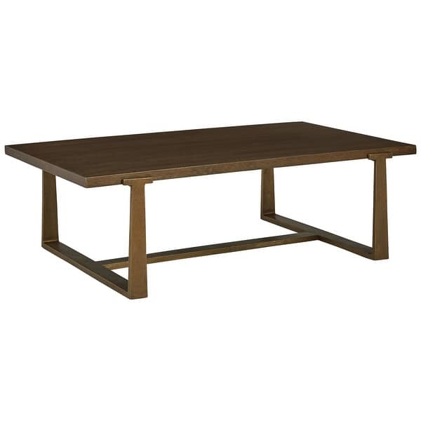 Vil 55 Inch Rectangular Coffee Table, Aluminum Base, Wood Grains, Brown