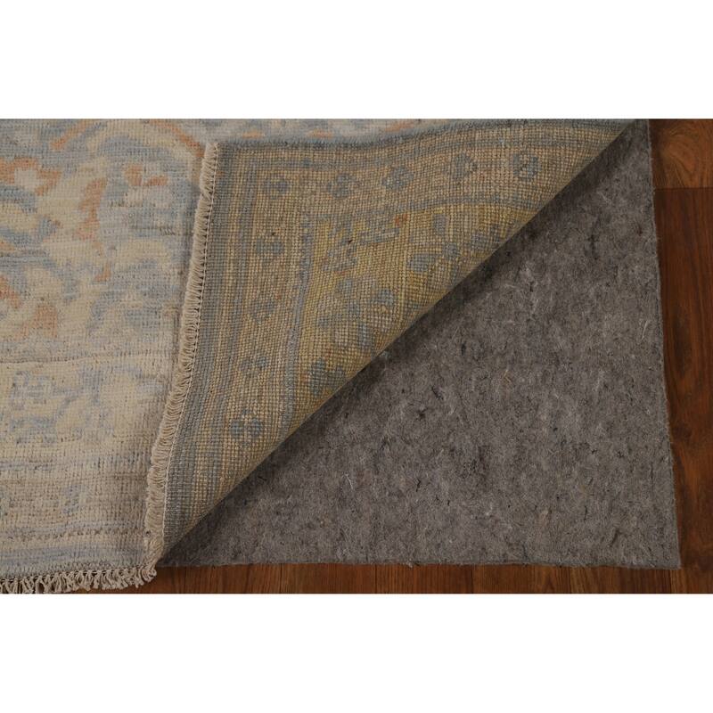 Vegetable Dye Floral Oushak Turkish Area Rug Blue Handmade Wool Carpet - 5'0"x 7'11"