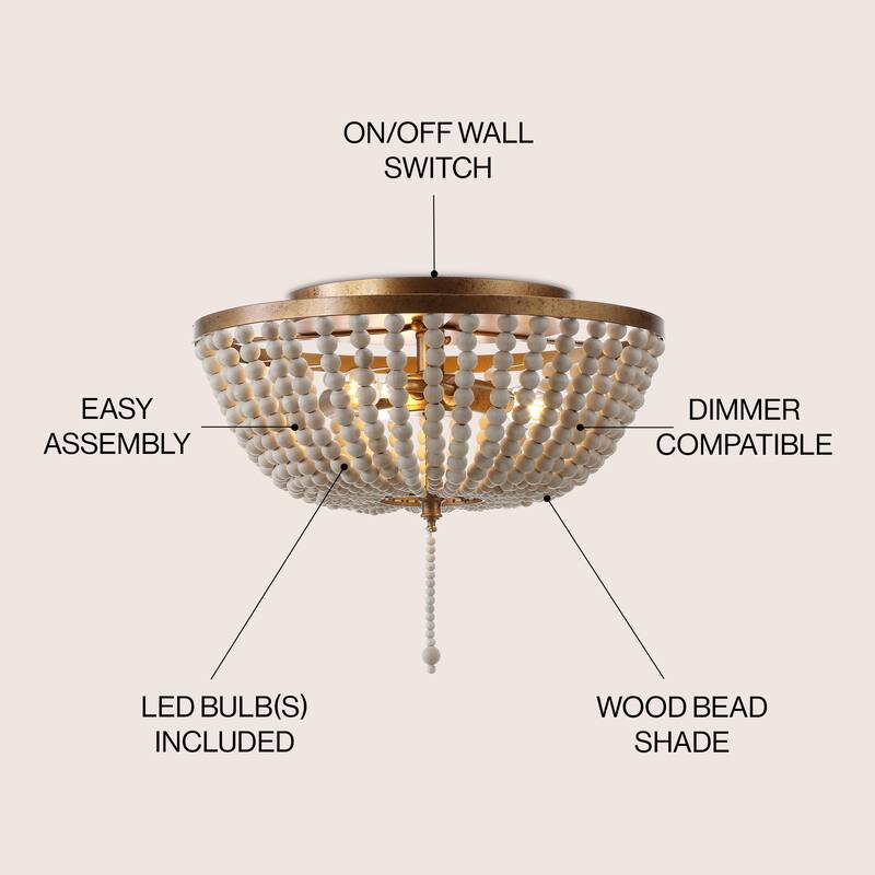 Allie Wood Beaded/Metal LED Flush Mount, by JONATHAN Y
