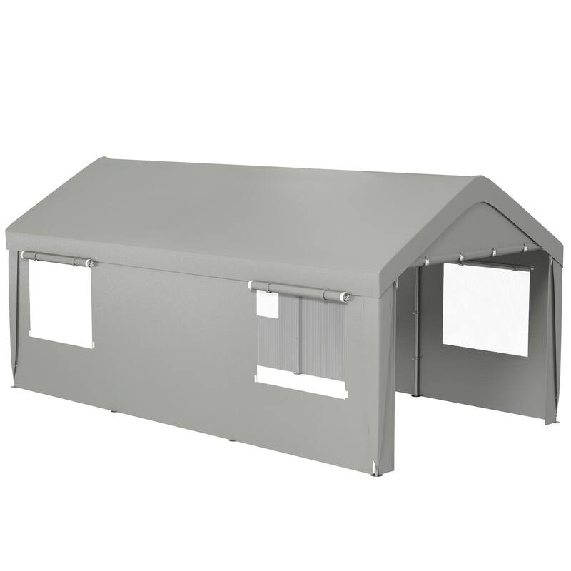 Outsunny Carport 10' x 19.5' Portable Garage, Heavy Duty Car Port Canopy with 2 Roll-up Doors & 4 Ventilated Windows