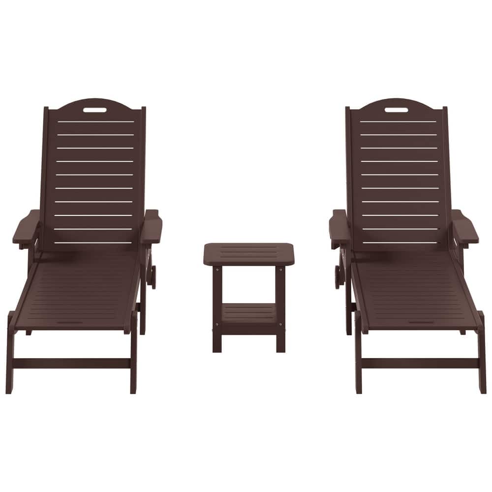 Brighton Outdoor 3-Piece Poly Reclining Chaise Set with Wheels & Cup Holder