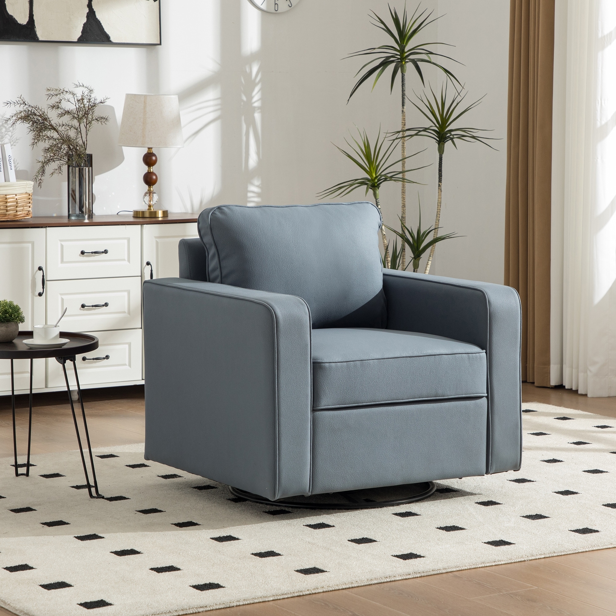 Upholstered Chair Swivel Chair Armchair with Hidden Storage, Blue Club Chair Single Sofa Chair with Pillow
