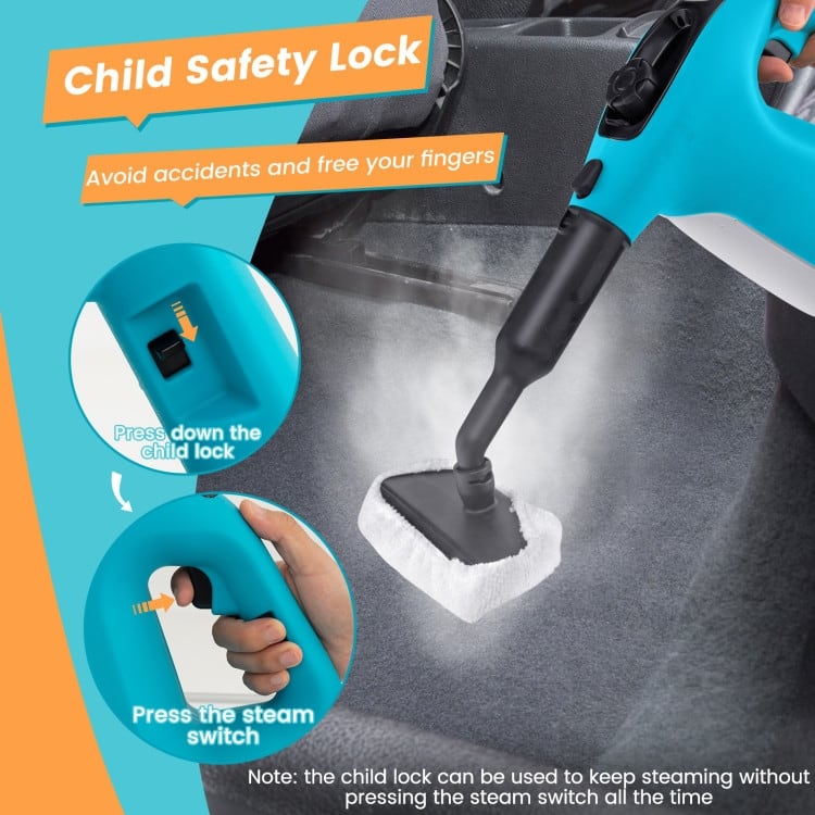 1400W Handheld Steam Cleaner with 14-Piece Accessory Kit and Child Lock - 13" x 5" x 9.5" (L x W x H)
