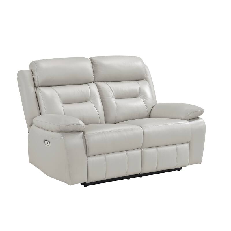 Conia Power Dual Recliner Loveseat, Light Silver Leather, USB, 63 Inch
