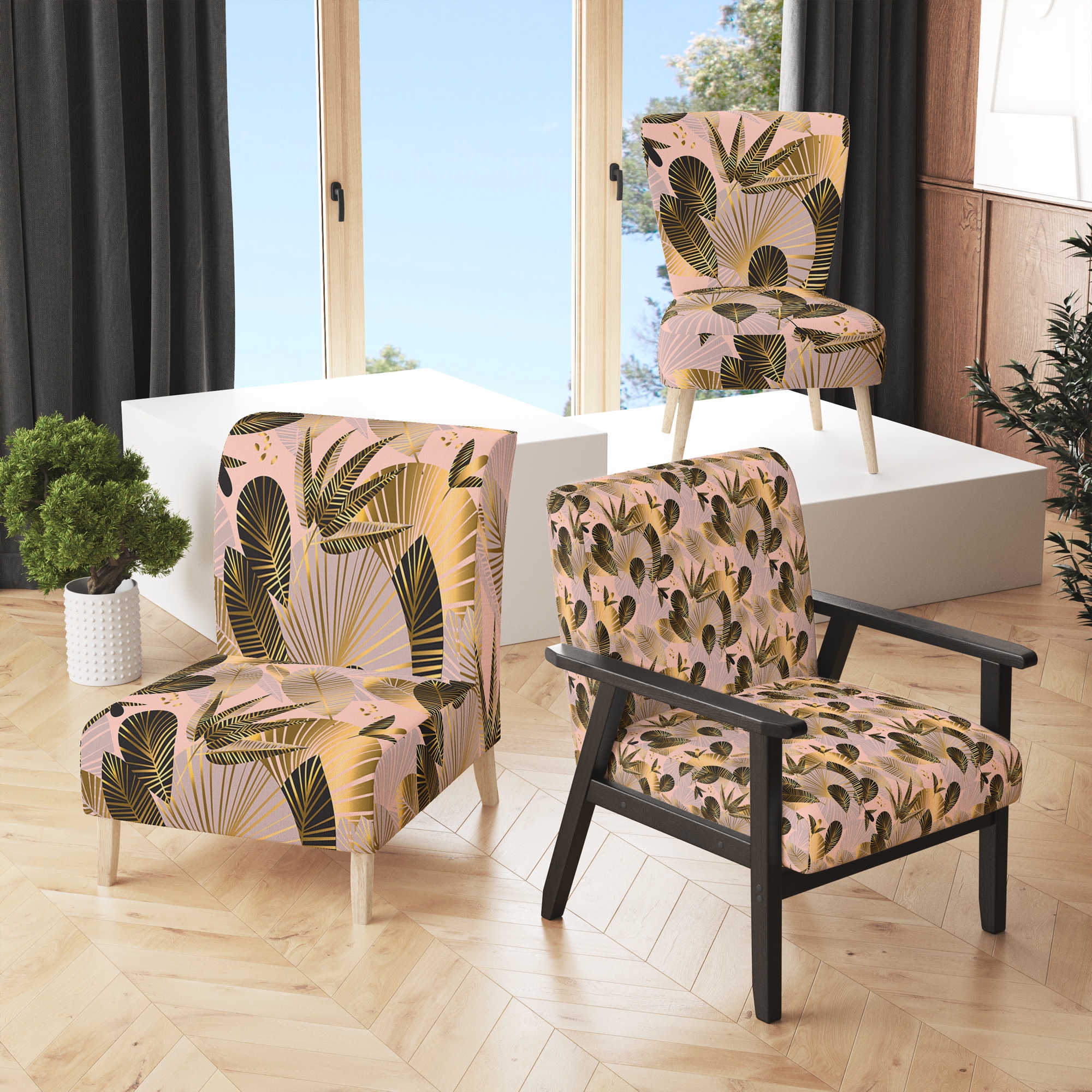Designart Golden Foliage III Upholstered Mid Century Accent Chair Arm Chair Bed Bath Beyond 30360540