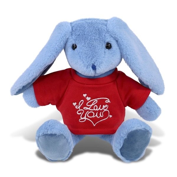 slide 2 of 6, DolliBu I LOVE YOU Super Soft Baby Blue Rabbit Plush with Red Shirt - 8 inches