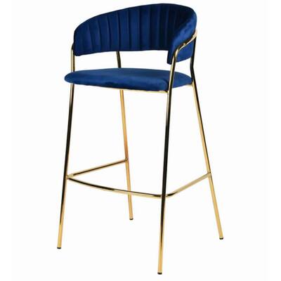 Fabric Upholstered Barstool with Vertical Tufting, Set of 2, Blue and Gold
