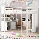 preview thumbnail 2 of 25, Full Size Loft with Wardrobe and Desk for Kids,Wood Loft Bed with Cabinet and Bookshelf,