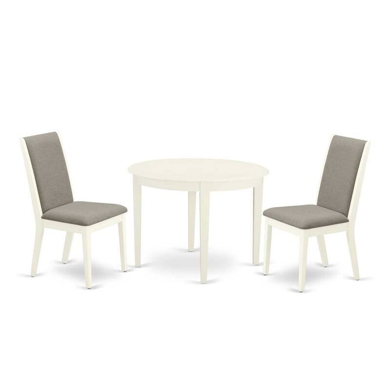 HomeStock 3-Pc Linen White Finish Round Solid Wood Top Dining Table Set