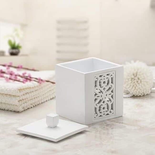 Creative Scents White Qtip Holder With Lid Decorative Cotton Ball Jar Durable Cotton Swab Container