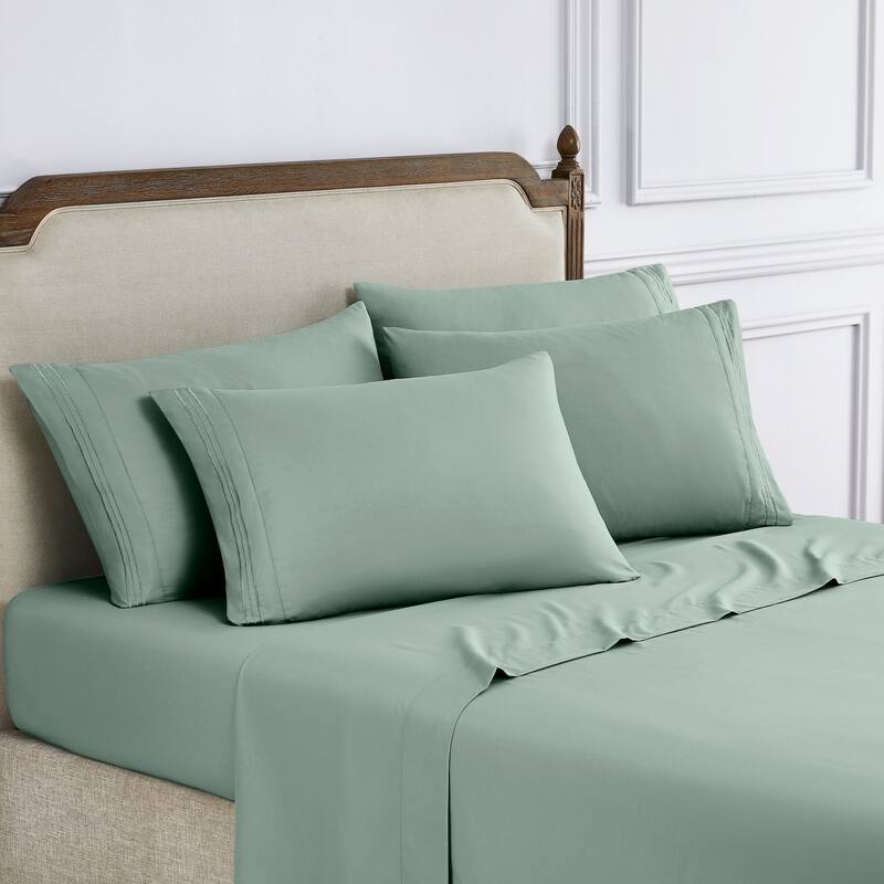 Modern Threads 6-Piece Bed Sheet Set - Ultra Soft Brushed Microfiber, Deep Pocket, Cool & Breathable, Fits 21" Mattress - King - Aloe