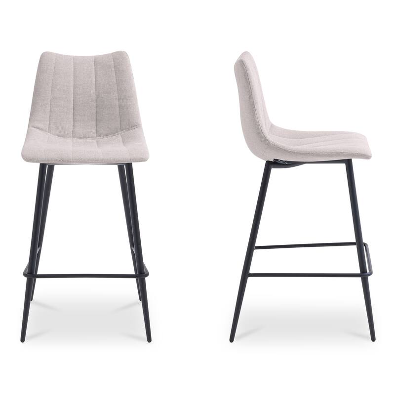 NADAAL STUDIOS Florian Counter Stool, Curved Back with Vertical Stitching and Steel Tapered Legs, Beige