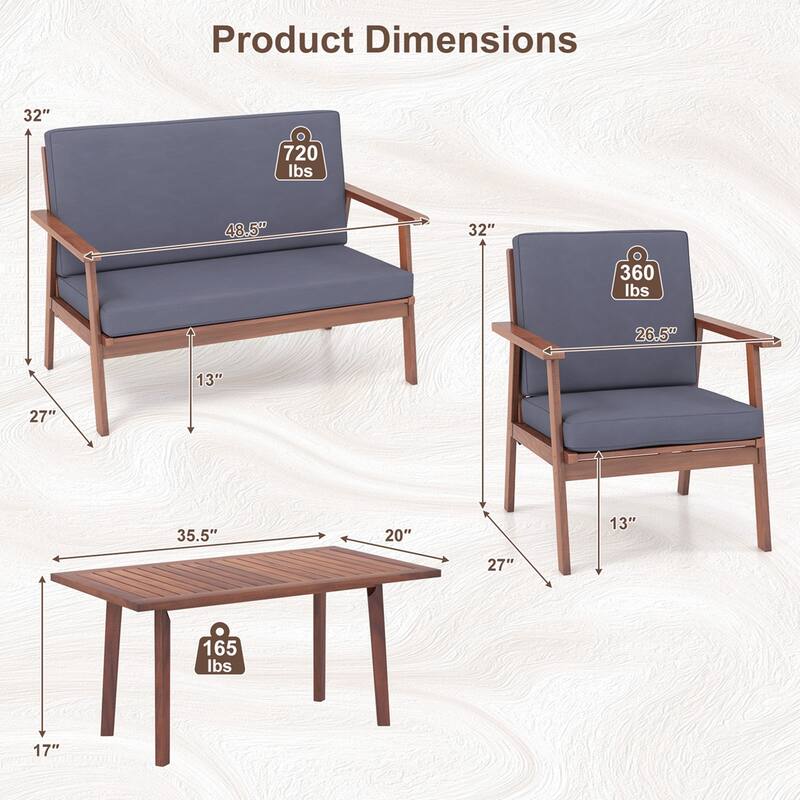 Costway 4 PCS Patio Conversation Set Acacia Wood Sofa Coffee Table - See Details