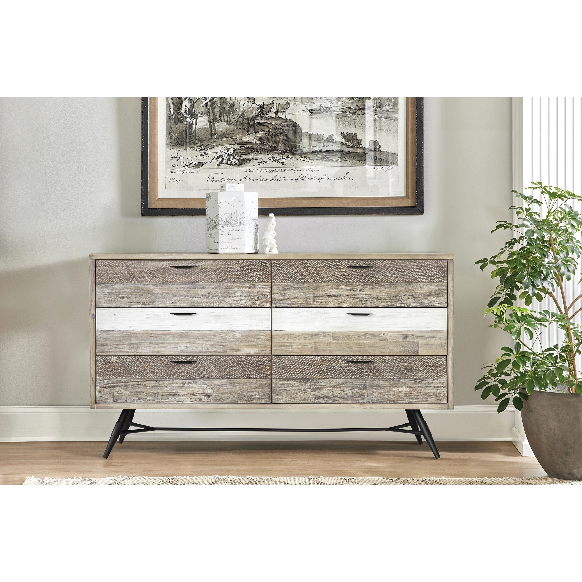 Bridges 6 Drawer Dresser in Two Tone Acacia Wood