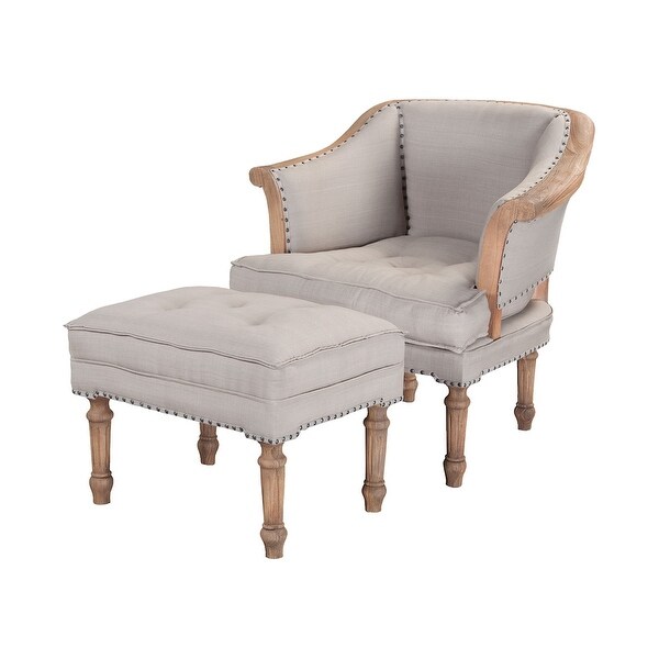 GuildMaster 655011S 35" Wide Mahogany Framed Linen Arm Chair with Ottoman - Honey Oak