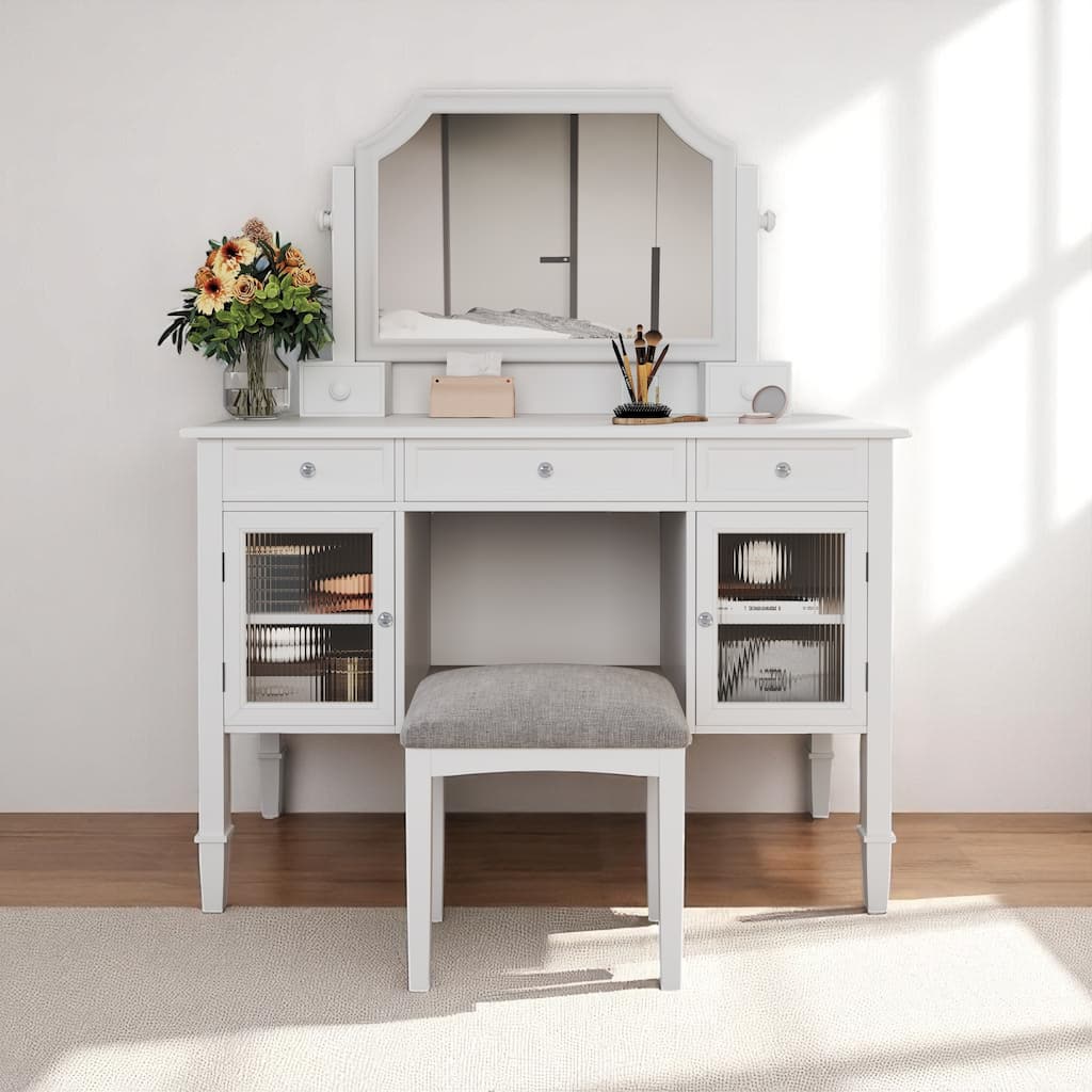 Makeup Vanity Table with Swivel Mirror, 5 Drawers, Cabinets - 44.4" Dressing Desk for Bedroom