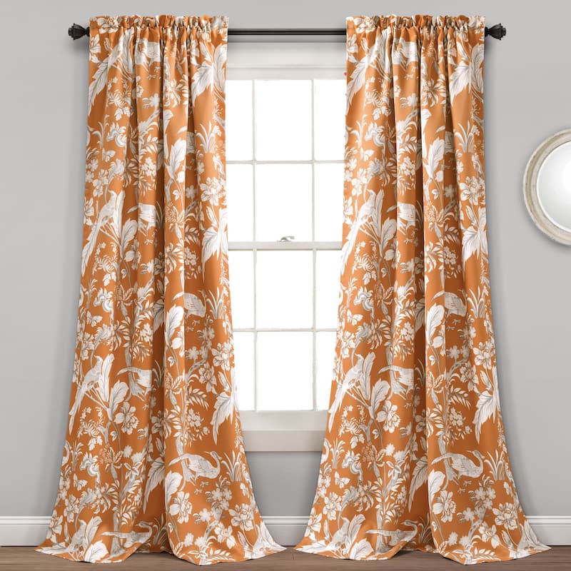 Lush Decor Dolores Light Filtering Floral Bird Print Curtain Pair Panels - 52" W x 84" L - Orange
