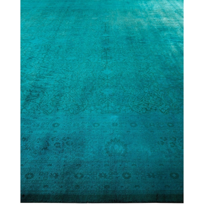 Overton Hand Knotted Wool Vintage Inspired Modern Contemporary Overdyed Blue Area Rug - 12' 3" x 16' 7"