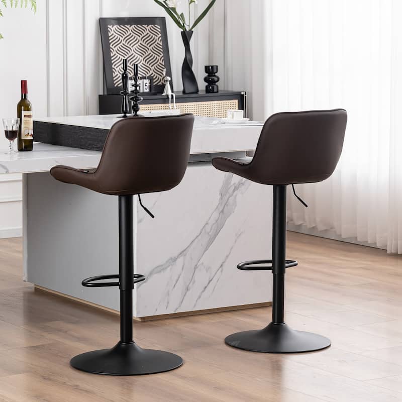 Adjustable Bar Stools Set of 2, Faux Leather Swivel Bar Chairs