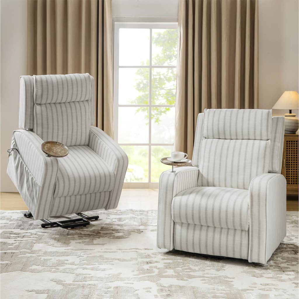 Darrell Modern Lift Assist Massage and Heating Power Recliner with Charing and Soild Wood Tray Set of 2 by HULALA HOME