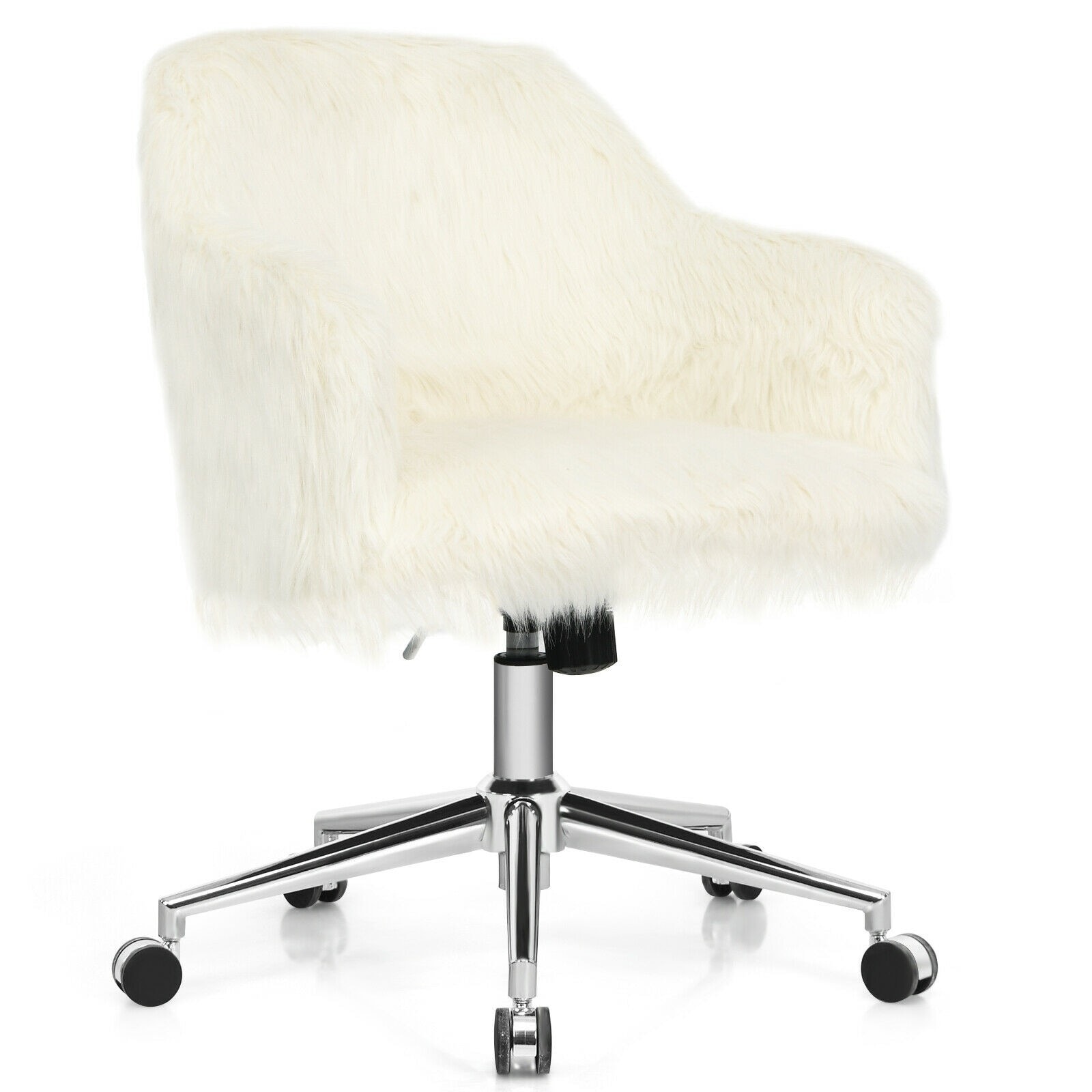 Modern Fluffy Faux Fur Vanity Office Chair for Teens Girls - Beige - :  