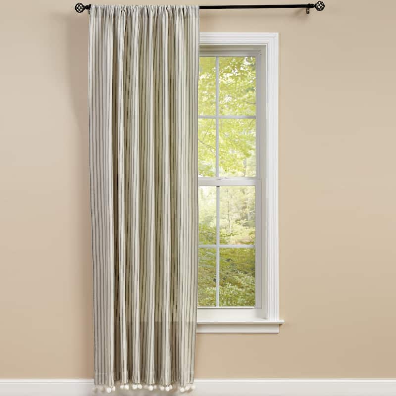 Park Designs Ticking With Ball Fringe Single Panel 56" x 84" - 56" X 84"