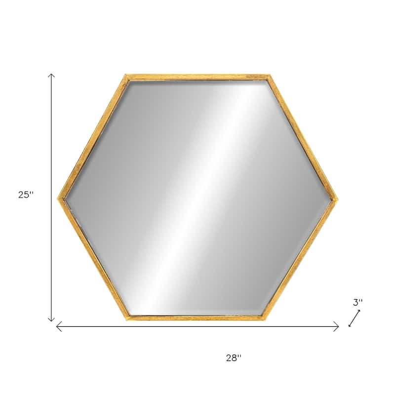 HomeRoots 25" Gold Metal Hexagon Accent Mirror - 28.00 in. x 25.00 in. x 3.00 in.