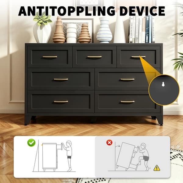 low profile dresser 7-Drawer Dresser, Wide Low-Profile Storage Cabinet, Black Metal Chest of Drawers - Bed Bath & Beyond made hidden soft Rosedale 6 Drawer Dresser-Yucca Oak