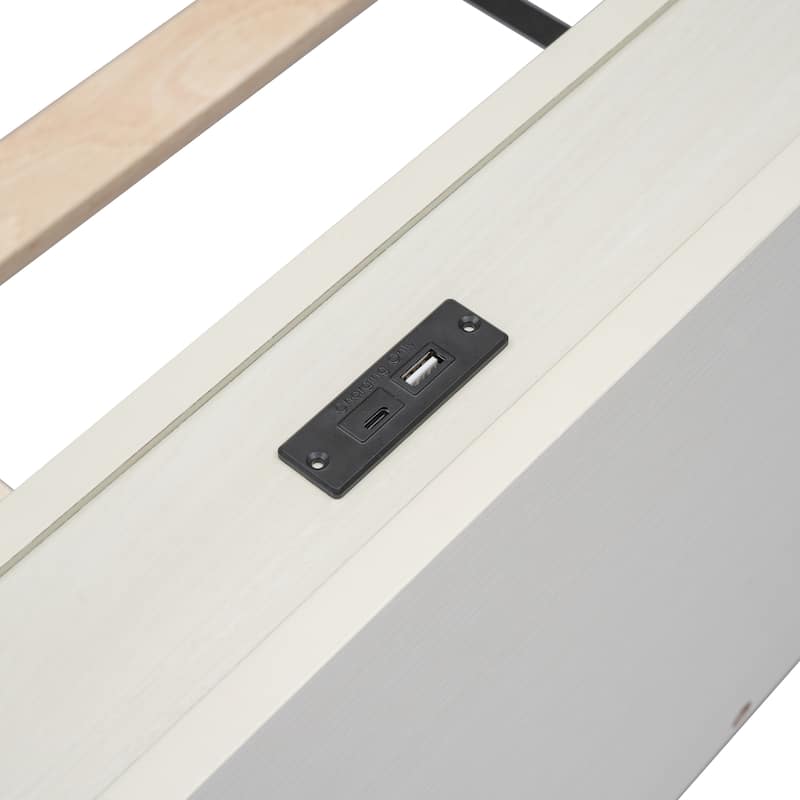 White Twin Particle Board Bed with USB Ports