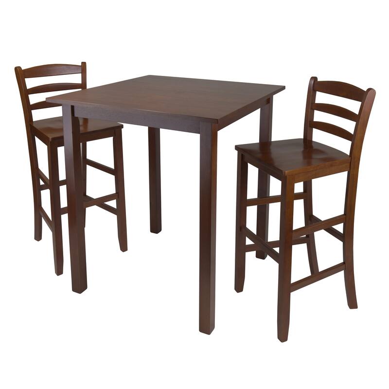 3 Pc Tall Dining Table and Chairs Set with Ladder Back Stools Walnut - 33.86 x 33.86 x 38.98 inches - Walnut