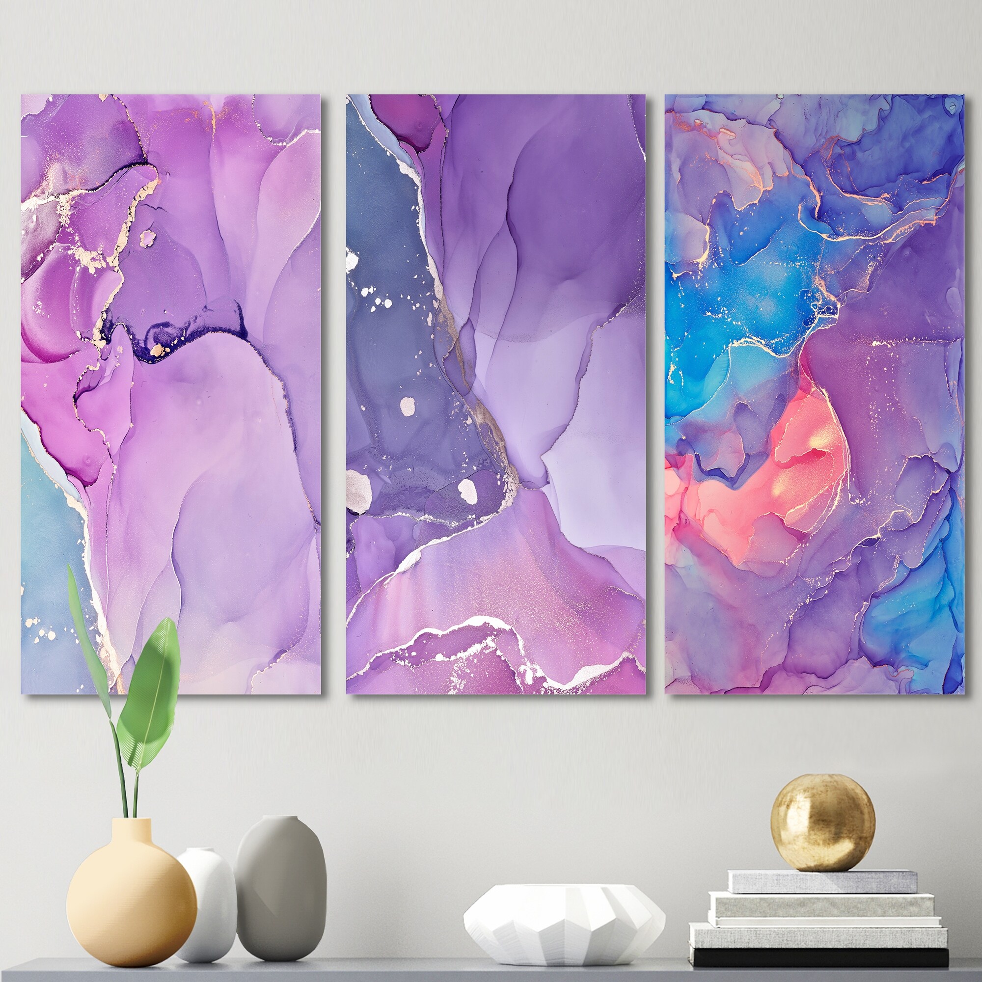 Designart Purple Blue Liquid Fuchsia Modern Art Abstract Canvas Print-image