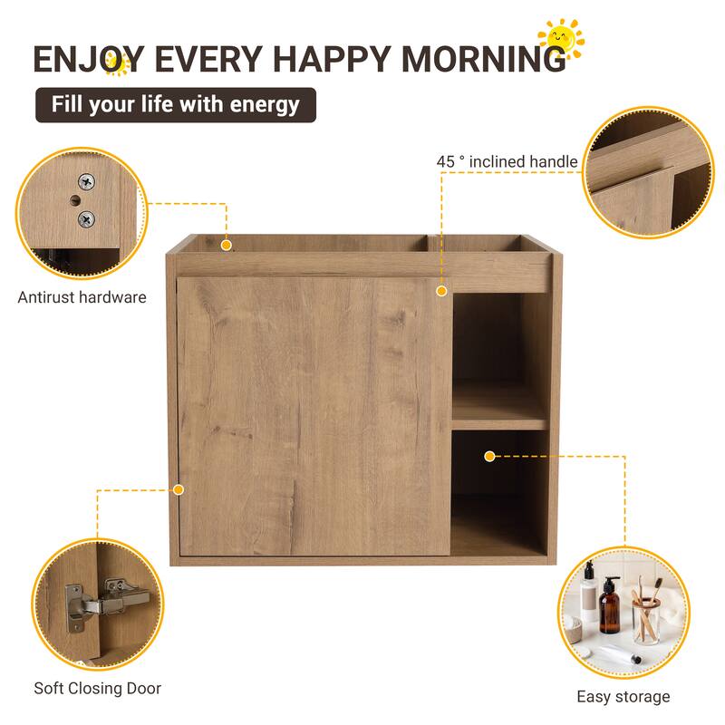 Beingnext 24"/30" Single Bathroom Vanity with Sink, Floating Bathroom Vanity with Soft Close Door and Shelf