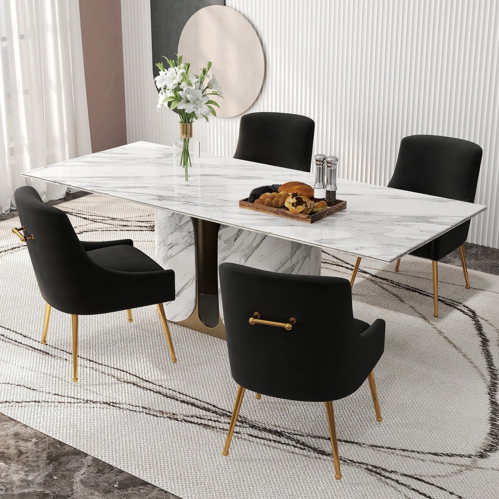 SEYNAR Velvet Upholstered Dining Chair Set of 4, Modern Glam Armless Side Chair
