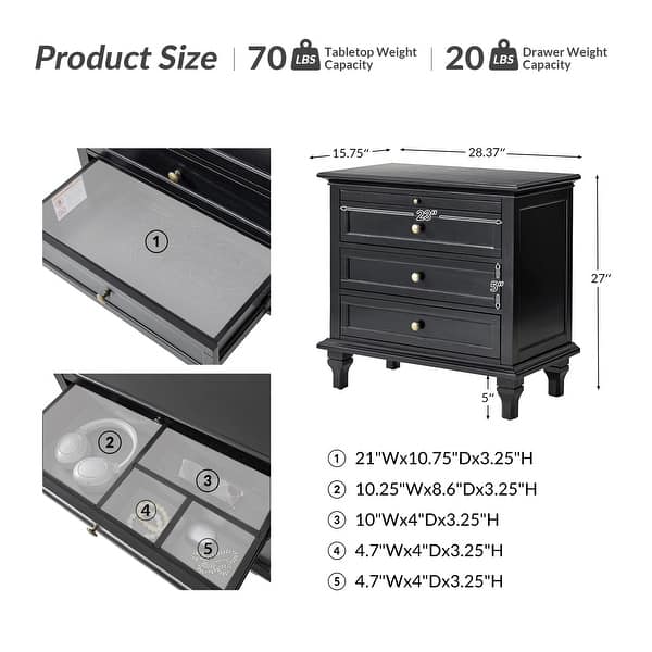 dimension image slide 0 of 4, Muriel Farmhouse 3 Drawers Nightstand with Built-In Outlets by HULALA HOME