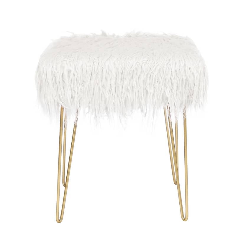 Adeco Faux Ottoman Vanity Stool with Metal Legs for Bedroom