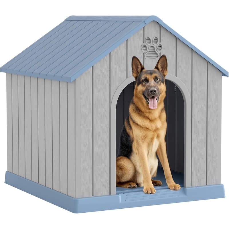 38Inch Cabin style Dog House for Large dogs, Resin Outdoor Dog Kennel Weatherproof - BLUE