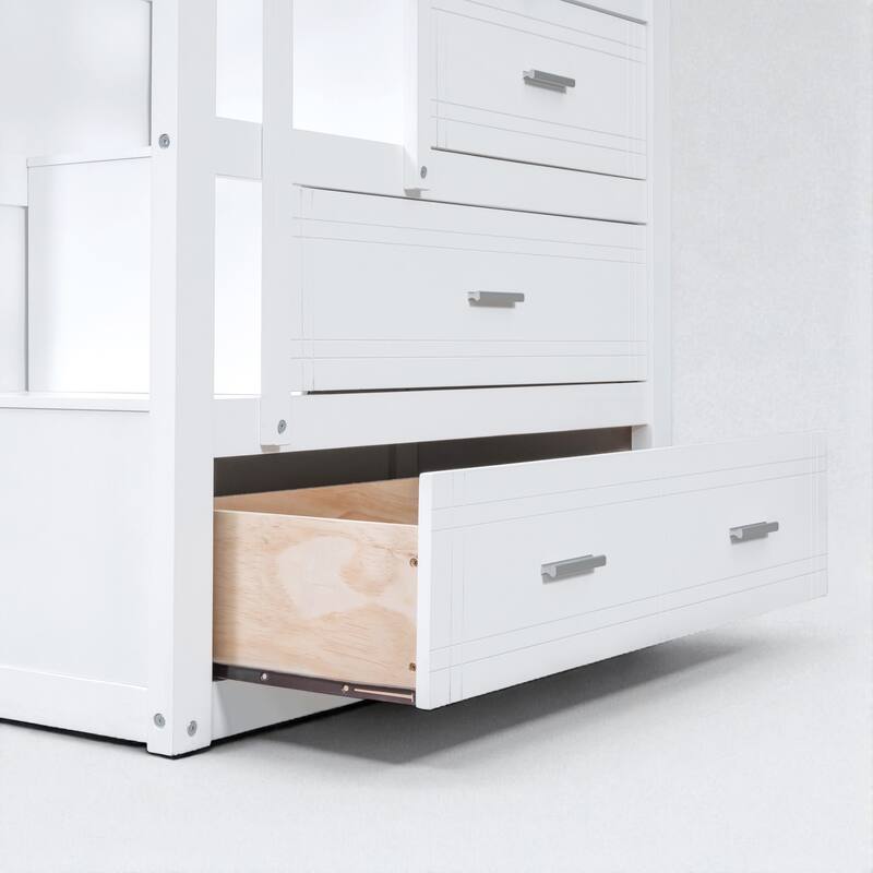 Twin Over Twin Bunk Bed with Trundle and Storage Drawers, Staircase Bunk Frame for Kids and Teens